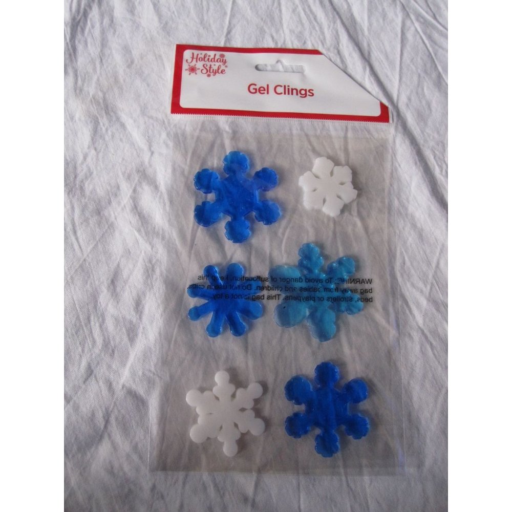 NEW Christmas Winter‎ window Gel Clings Art 6 pcs Blue White Snowflakes Frozen